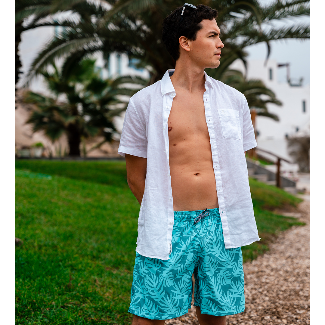 Short Hombre Palmas Turquesa