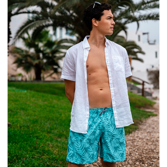 Short Hombre Palmas Turquesa