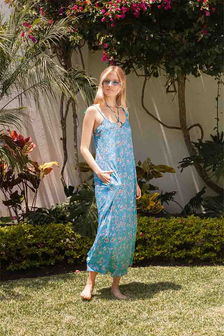 VESTIDO - SALIDA FLORES TURQUESA